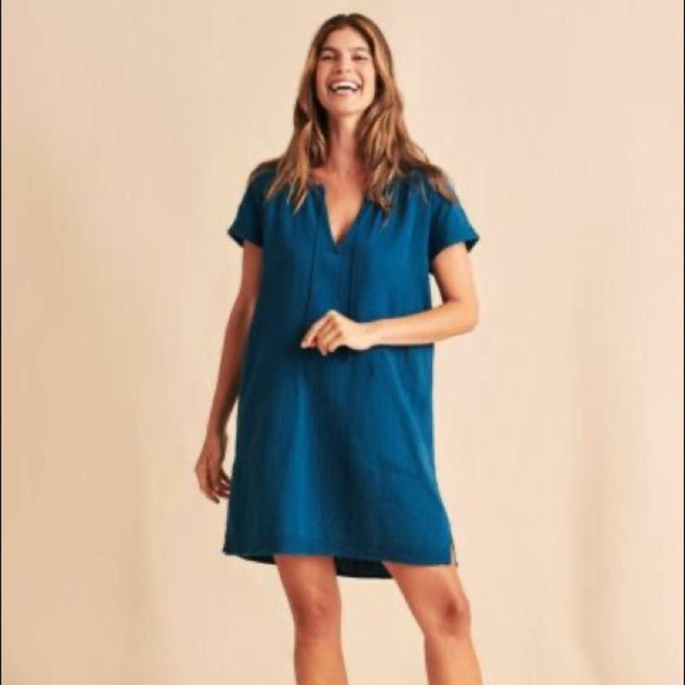 Faherty Brand Ninie Dress Organic Cotton Teal Small
